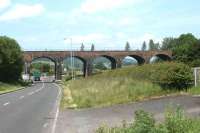 The long closed Cargenbridge viaduct, west of Maxwelltown, in May 2003, looking northwest. <br><br>[John Furnevel 12/05/2003]