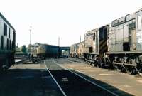 Locomotives in the yard at Chester diesel depot in the summer of 1970. In the background is Chester No 5 signal box, which controlled the north end of the Chester triangle as well as the entrance to the depot.<br><br>[John Furnevel 14/06/1970]