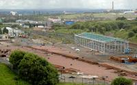 Eastfield looking south after some track was laid and shed framework erected in July 2004.<br><br>[Ewan Crawford 04/07/2004]