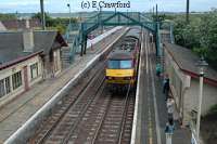 Drem looking east. The locomotive hauled train is a local North Berwick - Edinburgh service.<br><br>[Ewan Crawford //]