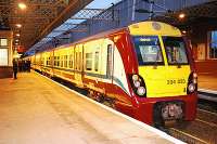 First ScotRails first service to Gourock in the Greenock bound platform at Paisley Gilmour Street.<br><br>[Ewan Crawford //]