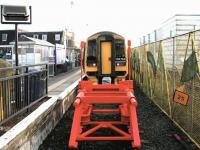 End of the line - Bathgate in December 2004 with a train from Edinburgh Waverley at the terminus.<br><br>[John Furnevel 29/12/2004]