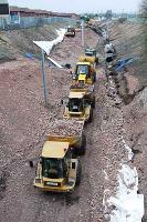 Traffic jam at Merryton. Drainage and embankments have been a problem at Merryton. Track leads to Merryton from both sides but is not laid there while drainage work is completed.<br><br>[Ewan Crawford 03/04/2005]