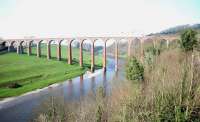 Leaderfoot viaduct, looking west along the Tweed in April 2005.<br><br>[John Furnevel 27/04/2005]