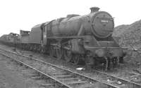 One of the early examples of Black 5s to be withdrawn, no 45266, stands at the head of a line of <I>out of use</I> locomotives, mainly ex-Caley 0-6-0s, at 67B Hurlford, its home shed, in August 1962. <br><br>[Colin Miller 12/08/1962]