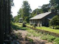 View from down platform looking west at the original Crathes station on the Deeside line. The station area, including a well preserved signal box is now a private residence.<br><br>[John Williamson 28/07/2008]