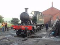 GW 2-6-2T 5542 has finished its work for the day and is serviced over the inspection pit at Toddington on the Gloucestershire Warwickshire Railway. <br><br>[Mark Bartlett 27/07/2008]