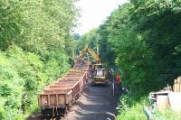 Approximately a quarter of a mile further on towards Bathgate from Livingston North is the site of the original Livingston station, seen here in July 2007 during renewal of the freight line. The old station began life as Livingston on 12 November 1849, underwent a name change to Livingstone in 1875, then back to Livingston in 1925, with final closure coming in 1948.<br><br>[James Young /07/2007]