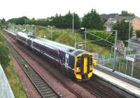 158 724 prepares to leave Brunstane on 30 July for the final leg of its journey to Newcraighall.<br><br>[David Panton 30/07/2008]