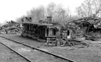 The sad sight of an unidentified DB class 50 locomotive in the process of being broken up at Duisberg Wedau in March 1977.<br><br>[Peter Todd 26/03/1977]