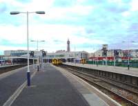 Looking back towards the terminal building at Blackpool North along Platform 5/6 in August 2008. New signalling structures have been installed part way down each platform but not yet commissioned.<br><br>[Mark Bartlett 13/08/2008]