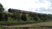 Britannia class Pacific 70013 <I>Oliver Cromwell</I> heads north between Settle Junction and Settle station on 10 August 2008 with <I>The 15 Guinea Special</I> railtour. <br><br>[John McIntyre 10/08/2008]