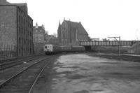 A Metro-Cammell DMU arrives at the remains of Aberdeens Waterloo station on 26 May 1973 with an SRA/SLS special.<br>
<br><br>[John McIntyre 26/05/1973]