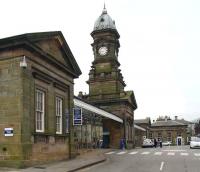 Another of the great <I>seaside excursion</I> stations, in the days before foreign package holidays took over, was Scarborough. The impressive station frontage and clock tower is seen looking southwest early on the morning of 3 April 2008 facing onto Westborough Road. <br><br>[John Furnevel 03/04/2008]