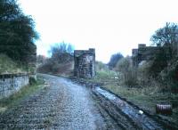 View south towards Trinity Junction in March 1986, shortly after the last of the track had been lifted. To the right is the trackbed of the original line to Canal Street (subsequently cut back to Scotland Street), while to the left is the later route linking with the ECML at Abbeyhill and Piershill Junctions (which still runs as far as Powderhall). The bridge remains once carried the Caledonian Leith branch over the junction, running right to left between Granton Road and Newhaven.  All signs of the the railway at this point have now gone, with the demolition of stonework, removal of embankments and skilful land filling resulting in cycle paths/walkways crossing here today on the same level [see image 26612]. <br>
<br><br>[David Panton 21/03/1986]