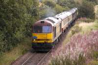 <I>Pathfinder</I> Railtour hauled by EWS 60100, passing Cairneyhill, Fife, heading west between Dunfermline and Longannet, on 25 August 2008.<br>
<br><br>[Bill Roberton 25/08/2008]