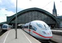 ICE operating as an IC service (for Aachen) at Koln with the impressive cathedral beyond to the right.<br><br>[Ewan Crawford 17/08/2008]