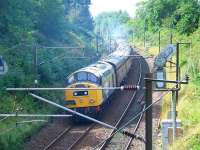 40145 <I>East Lancashire Railway</I> bringing up the rear of the SRPS <I>Routes & Branches</I> tour passing Elderslie on 24th August as it heads south<br><br>[Graham Morgan 24/08/2008]