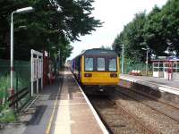 The long straight towards Hoscar, Burscough Bridge and beyond stretches in front of Northern Pacer 142035 as it leaves Parbold on a Southport service.  <br><br>[Mark Bartlett 13/08/2008]