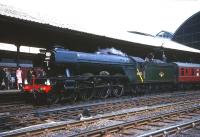 A gleaming A3 Pacific No 60052 <I>Prince Palatine</I> with a SLPF special at Newcastle Central in June 1965. The special is preparing to head for Carlisle then on to Edinburgh via the Waverley route. 60052 was transferred from Gateshead to St Margarets in 1963 where she served out her twilight years until eventual withdrawal in January 1966.<br><br>[Robin Barbour Collection (Courtesy Bruce McCartney) 05/06/1965]