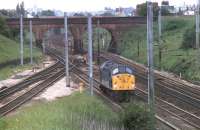 40103 running light towards Preston on the Down Slow line at Farington Curve Junction, a scene unchanged today apart from the much missed Class 40s. The East Lancashire and Ormskirk lines can only be accessed from the slow lines here.  <br><br>[Mark Bartlett 12/06/1981]