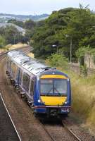 170 410 approaching Linlithgow on 28 August with a Glasgow Queen Street - Edinburgh Waverley service.<br><br>[Bill Roberton 28/08/2008]