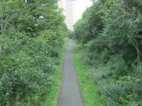 Looking East to Paisley Canal Street from the location of the signal box at Paisley West, the line curving away to the right.<br><br>[Graham Morgan 29/08/2008]