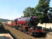 Even an only daughters wedding does not stop Railscot contributions. Friend and fellow enthusiast for forty years, Malcolm Chattwood was down from Scotland and in Whalley for Miss Bartlett's wedding reception but also managed to capture 6201 <I>Princess Elizabeth</I> coming off Whalley viaduct on its way to the S&C and Carlisle. [View looking towards Langho by Malcolm Chattwood.] <br><br>[Mark Bartlett Collection 23/08/2008]