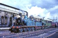 Caledonian Railway 123 and GNSR 49 <I>Gordon Highlander</I> photographed at Carstairs in April 1965 at the head of the <I>Scottish Rambler no 4</I> combined train.<br><br>[G W Robin 19/04/1965]