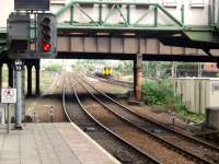 The fearsome Platting bank, mainly at 1 in 47, starts immediately at the eastern platform end of Manchester Victoria. Of course it is much less of a challenge to Sprinters than their predecessors. 156444 drops down the bank heading for the bay platforms. <br><br>[Mark Bartlett 01/09/2008]