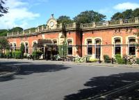 The <I>Station Tavern</I>, Lytham, on 22 August 2008. The former railway station building (1863) is now a restaurant with the remaining single line to Blackpool South still running immediately behind.<br><br>[John McIntyre 22/08/2008]