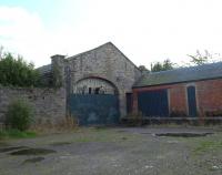 Newtyle Old station east view. A short length of platform protrudes from the train shed.<br><br>[Brian Forbes ../../....]