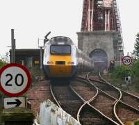 The 0950 NXEC Aberdeen - London, Kings Cross HST has just run through North Queensferry station approximately 15 minutes behind schedule on 8 September 2008 as it climbs towards the Forth Bridge.<br><br>[John Furnevel 08/09/2008]
