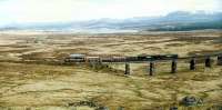 A northbound freight crosses Rannoch Viaduct. In the background to the left is Schiehallion.<br><br>[Ewan Crawford //1990]