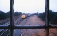 Felixstowe - Ipswich DMU approaching Westerfield Junction in May 1985, seen from Westerfield Junction signal box.<br><br>[Ian Dinmore 27/05/1985]