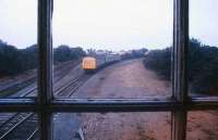 Felixstowe - Ipswich DMU approaching Westerfield Junction in May 1985, seen from Westerfield Junction signal box.<br><br>[Ian Dinmore 27/05/1985]