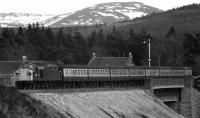 Scene on Carrbridge viaduct in April 1979 showing 40142 having just left Carrbridge station with a train for Inverness.<br><br>[John McIntyre 21/04/1979]