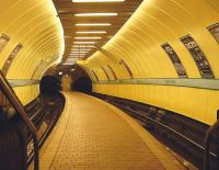 A fairly typical scene at West Street on 17 September, least used of the Glasgow Subway stations.<br><br>[David Panton 17/09/2008]