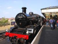 Standard class 2 2-6-0 no 78019 at the platform at Loughborough on 21 September.<br><br>[Peter Todd 21/09/2008]