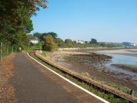 The St Ives branch packs a lot of scenery into its 4.3 mile length. This is the estuary near Lelant at low tide looking north towards the climb to the cliffs above Carbis Bay. With a half hour service in each direction there is usually a train to photograph but on this morning the DMU had failed [See image 20776] so there was a long wait. <br><br>[Mark Bartlett 18/09/2008]