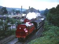 41241 leaving Haworth with a train in the 1960s. View looks to Oxenhope.<br><br>[Robin Barbour Collection (Courtesy Bruce McCartney) //196X]