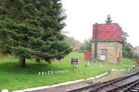 Water tank and LNER sign on North Yorkshire Moors Railway, but what is <I>Prize Length</I>.<br><br>[Alistair MacKenzie 11/09/2008]