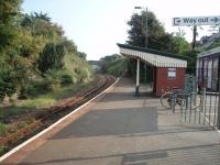 Falmouth Branch intermediate station Perranwell used to be a passing loop but is now a single platform. There is talk of reinstating a loop on the branch to increase capacity but it will probably be at Penryn nearer to the terminus. View towards Truro. <br><br>[Mark Bartlett 19/09/2008]