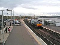 Intermodal freight heads north through Montrose in October 2008. Semaphore signals still in command here although coloured light hardware installed.<br><br>[John Robin 10/10/2008]