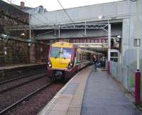 334 016 arrives at Greenock West on 15 October with a service for Glasgow Central.<br><br>[David Panton 15/10/2008]