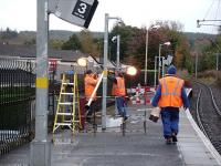 Installation of CCTV at Inverkip station on 15 October 2008. View towards Glasgow. (The existing cameras are for the assistance of drivers).<br><br>[David Panton 15/10/2008]