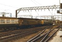 Double headed Class 50s with 417 and 429 departing northbound from Crewe on 10 June 1971 prior to completion of the Weaver Junction - Glasgow electrification. [see 10230]<br><br>[John McIntyre 10/06/1971]