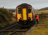 A token of my appreciation. The driver of a southbound train and signalman swap hoops at Glenwhilly.<br><br>[Ewan Crawford 18/10/2008]