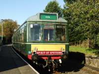 Class 108 DMU <I>Spirit of Speyside</I> at Dufftown. There are two of these units to operate the Keith and Dufftown Railway services.<br><br>[John Gray 22/10/2008]