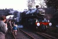 43063 coupled tender to tender with 43000 stands at Scotsgap with <I>The Wansbeck Piper</I> on 2 October 1966. The 11 coach special, which ran Newcastle - Morpeth - Woodburn and return, was organised by Gosforth Round Table to mark the end of the Wansbeck Valley line.<br><br>[Robin Barbour Collection (Courtesy Bruce McCartney) 02/10/1966]